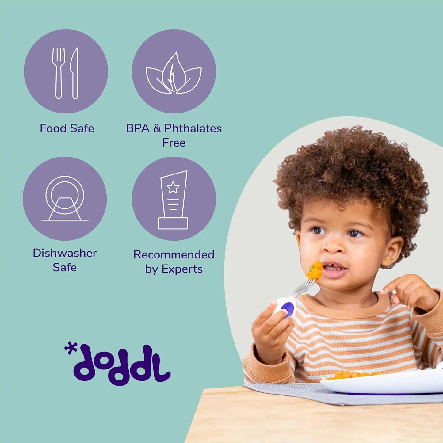Set Cubiertos Niños 12 Meses Doddl Cuchara Tenedor Ergonómico Alimentación Autónoma
