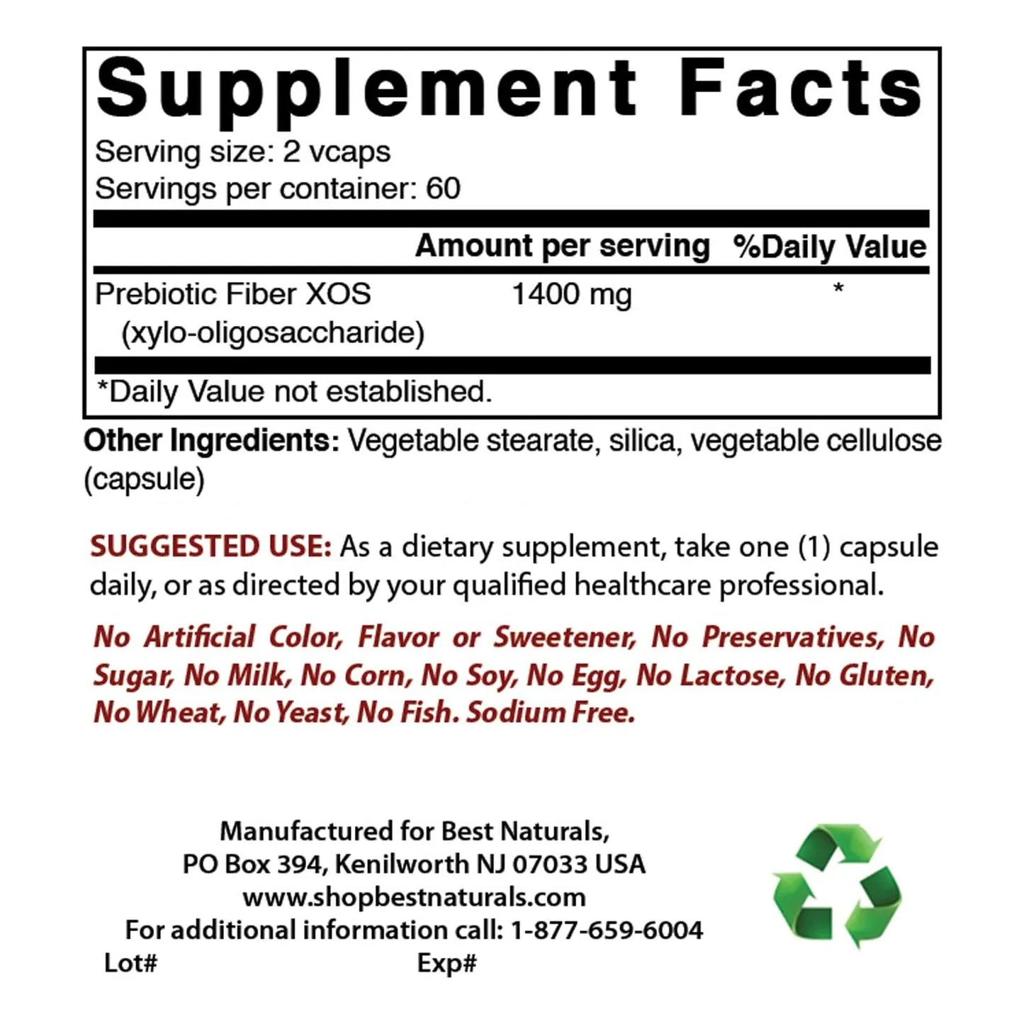 Prebióticos XOS Fibra 1400mg 120 Cápsulas Vegetales Mejora Tu Salud Digestiva