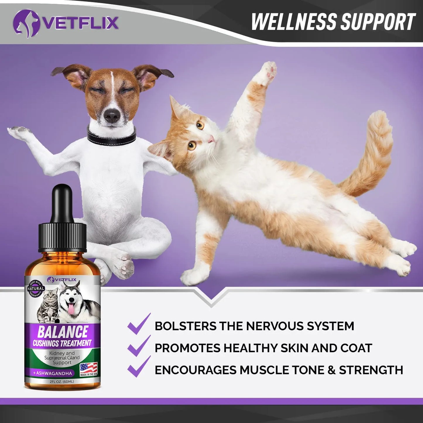 Soporte Suprarrenal Para Perros Y Gatos Tratamiento Natural Cushings Vetflix Gotas 60 Ml