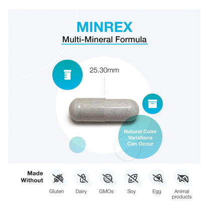 MinRex Suplemento Multimineral Calcio Magnesio Zinc Yodo Selenio Potasio 120 Capsulas