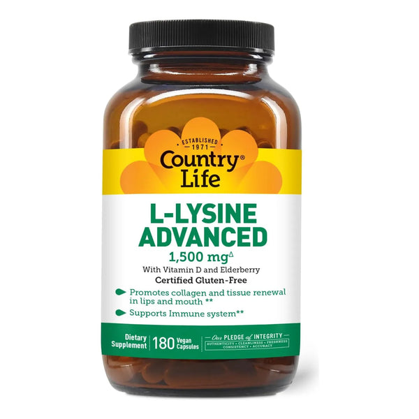 Capsulas L Lisina 1500 Mg Con Vitamina D Y Saúco Country Life Apoyo Inmunologico Y Colageno Vegano Sin Gluten