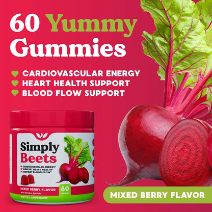Gomitas SimplyBeets Para Presión Arterial Y Energía 60 Unidades