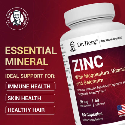 Dr Berg Zinc 30mg Con Magnesio Vitamina D3 Selenio Cobre Suplemento Inmunologico 60 Capsulas