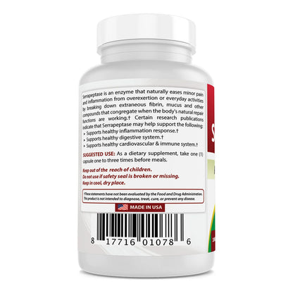 Serrapeptase 40000 SPU 180 Cápsulas Enzima Digestiva Pura EEUU