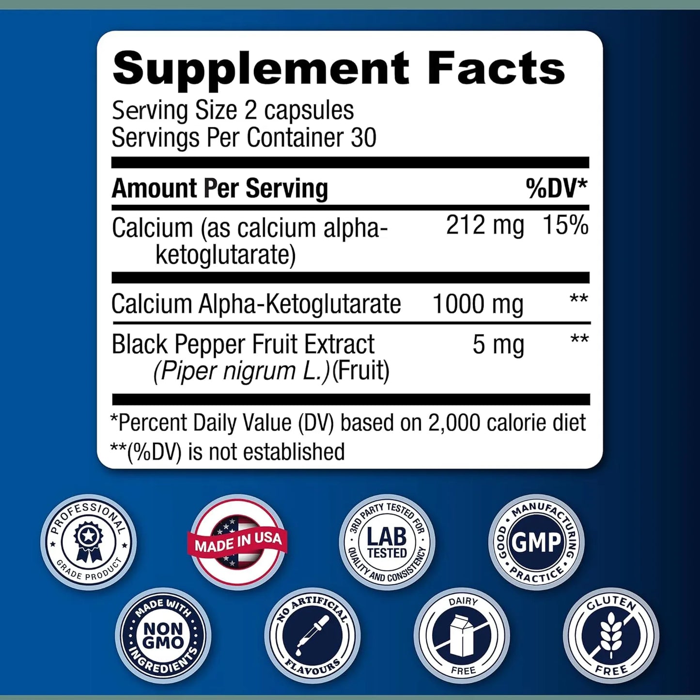 Calcio Alfa Cetoglutarato 1000 Mg 60 Capsulas Salud Osea Y Antienvejecimiento
