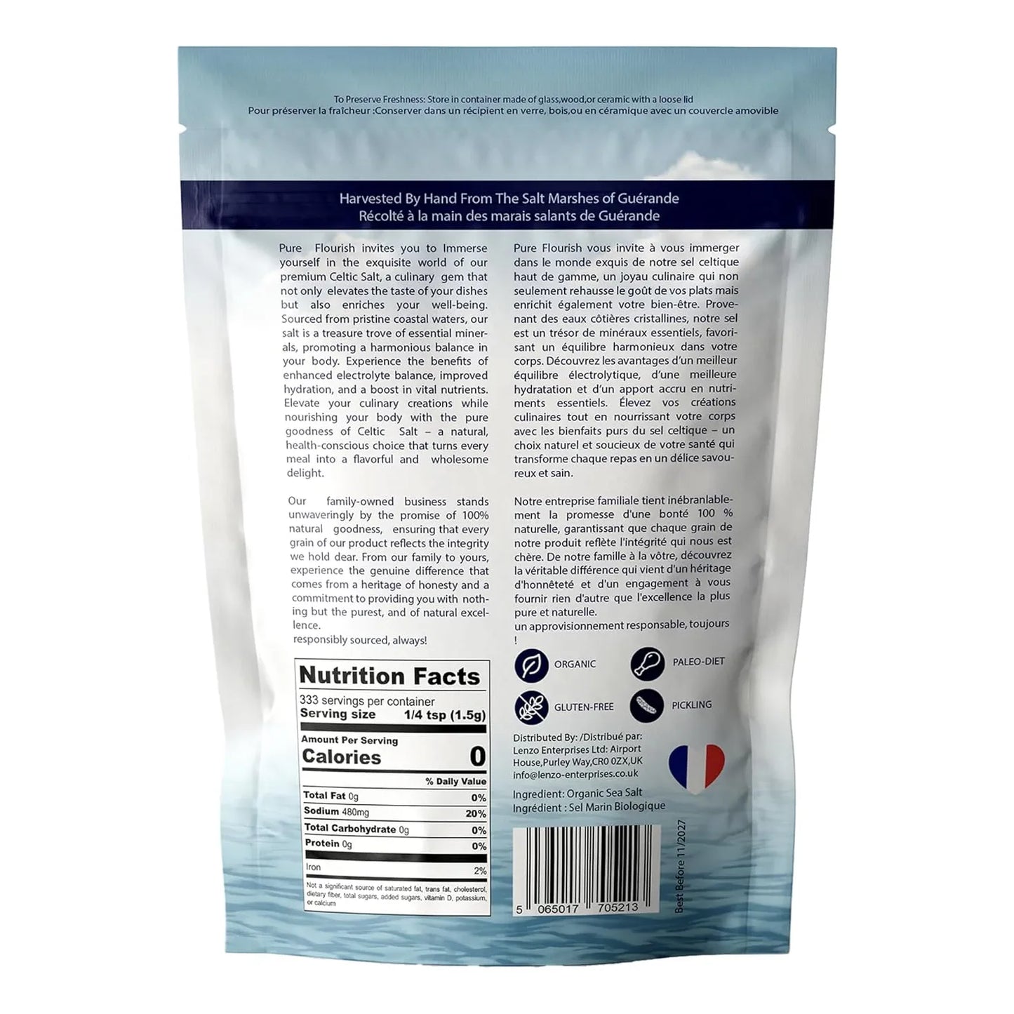 Sal Marina Orgánica Celta 500g Rica En 82 Minerales Esenciales