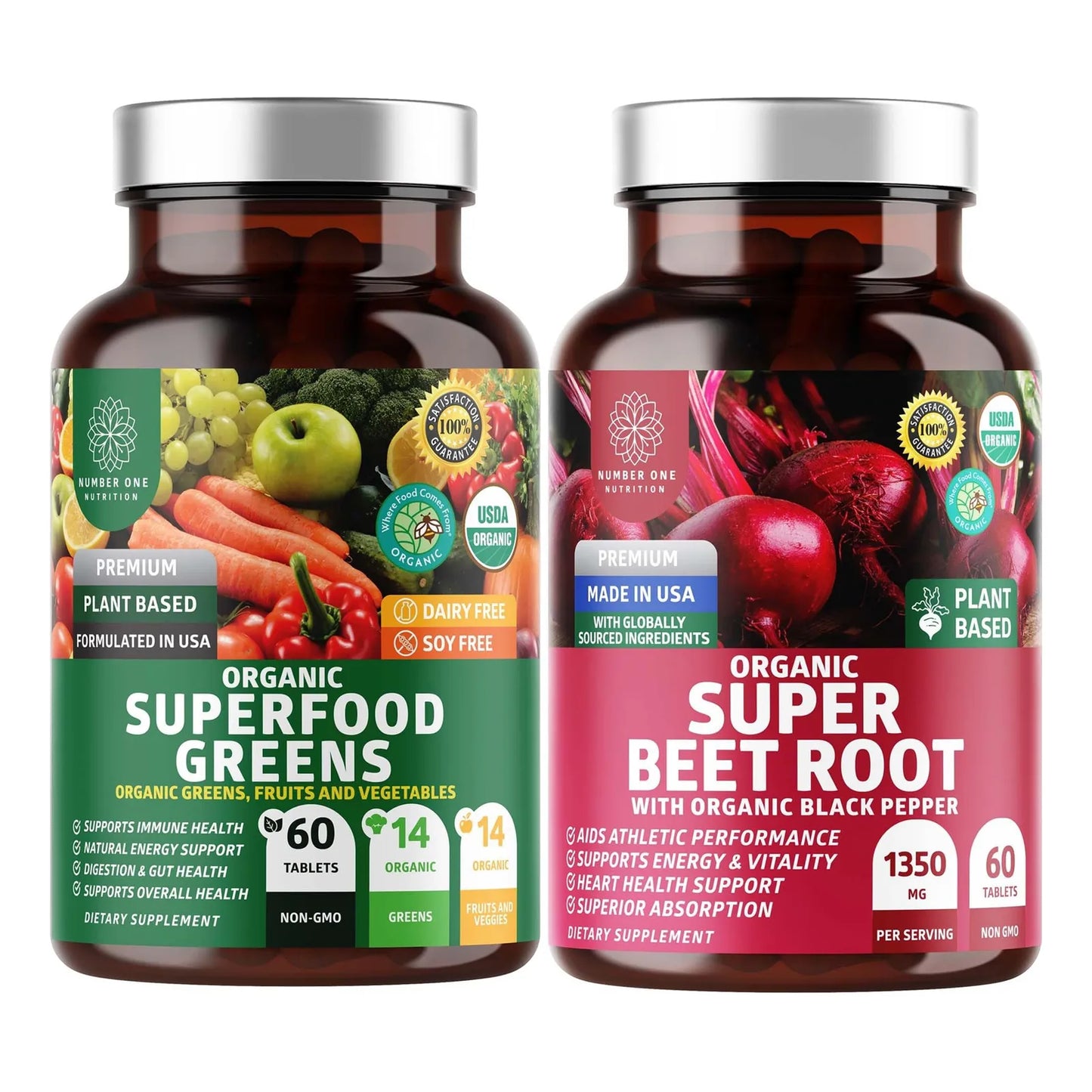 N1N Premium Organic Superfood Greens And Beet Root Tablets 120 Tabletas Para Inmunidad Y Energía
