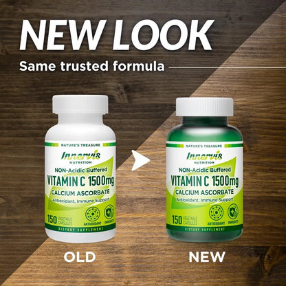 Vitamina C No Ácida 1500 Mg Ascorbato De Calcio 150 Cápsulas Suave Con El Estómago