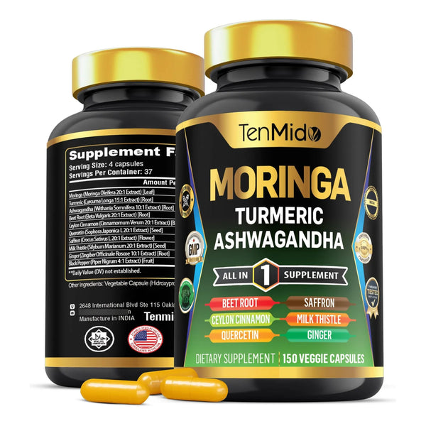 Suplemento Moringa Oleifera 10 En 1 Con Cúrcuma Y Ashwagandha Energía Y Salud