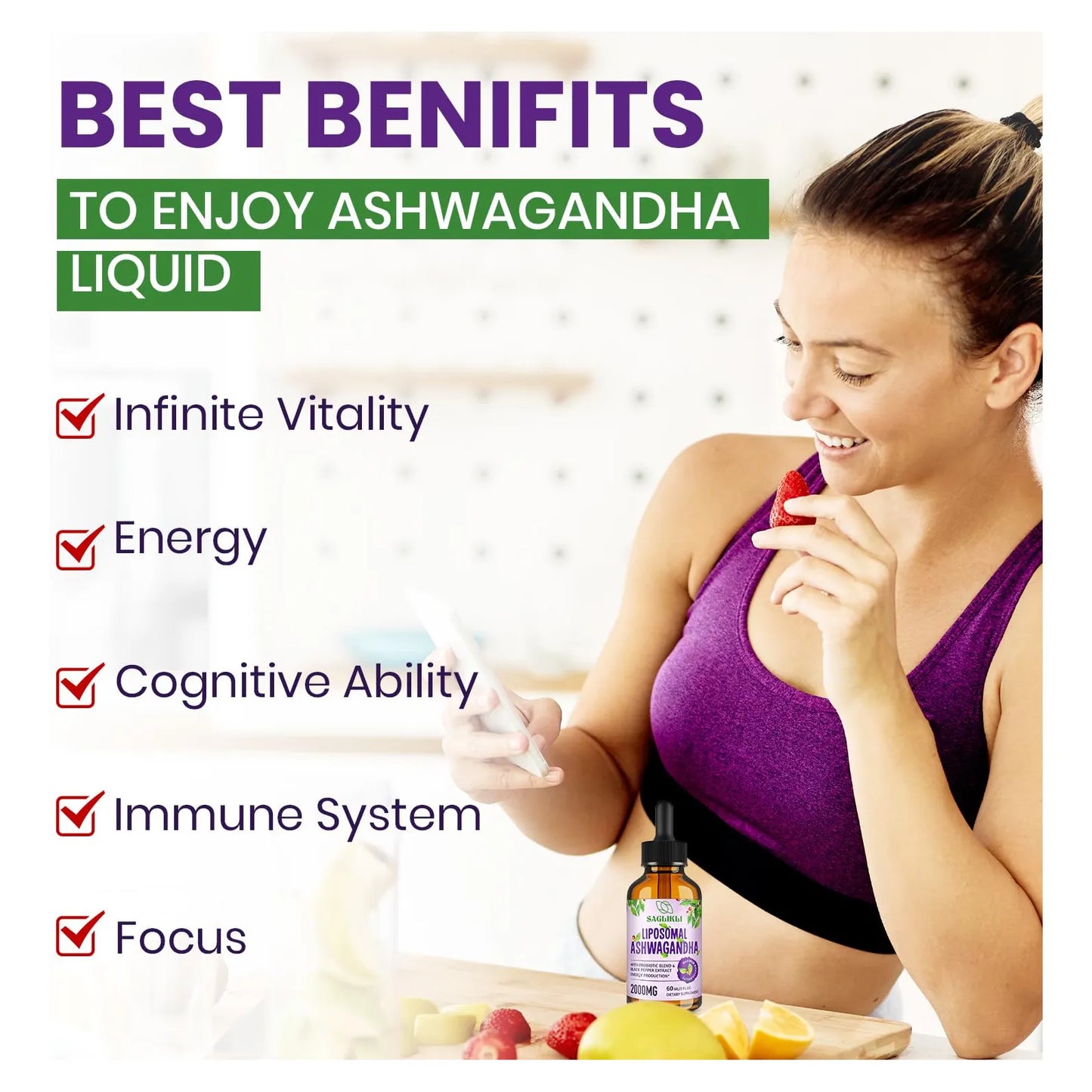 Gotas Liposomales Ashwagandha 2000 Mg 7 Withanólidos Energía Y Enfoque