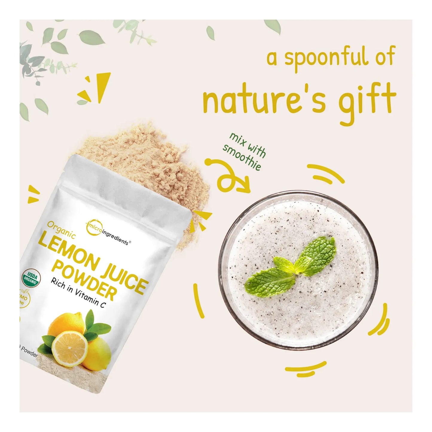 Paquete De 2 Polvo De Jugo De Limon Organico Rico En Vitamina C Para Bebidas Y Batidos