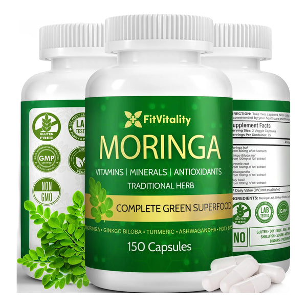 Cápsulas De Moringa Premium Con Ginkgo Biloba Y Ashwagandha 150 Cápsulas Veganas