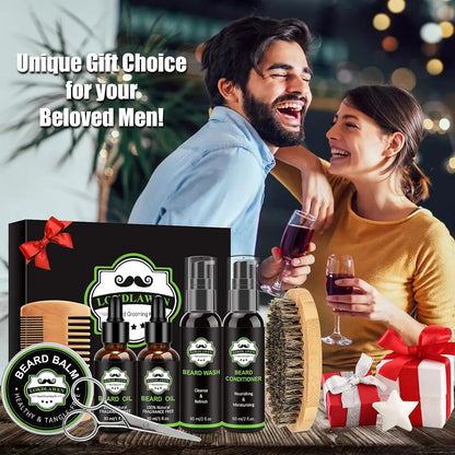 Kit De Barba 10 En 1 Cuidado Profesional Con Aceite Bálsamo Y Herramientas