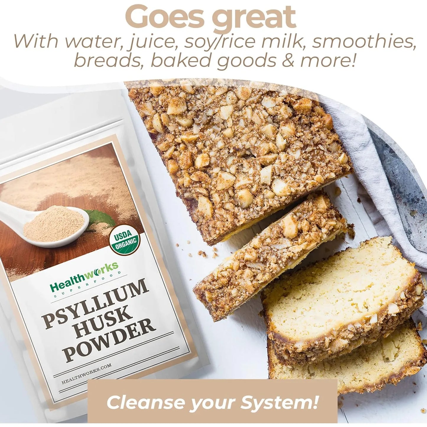 Polvo De Cascara De Psyllium Natural 454 Gramos Healthworks Para Digestión Y Bienestar