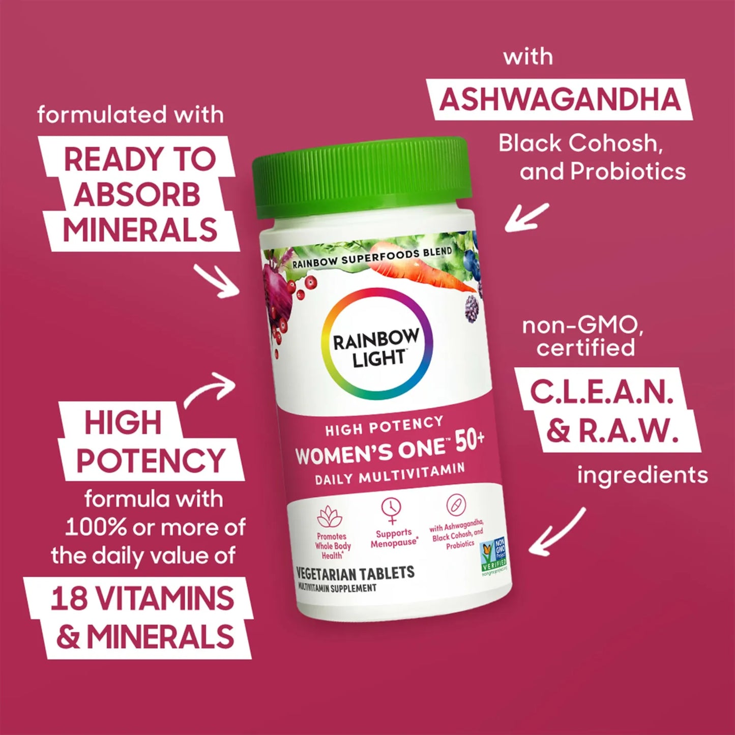 Multivitaminico Rainbow Light One 50 Mujeres 50 Plus Con Probioticos Vitamina C D Zinc