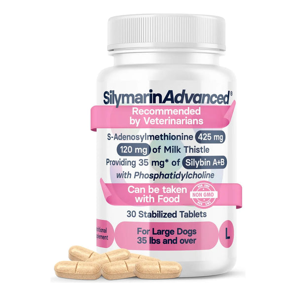 Suplemento Hepatico Para Perros Grandes Con SAMe Y Silibina 30 Tabletas