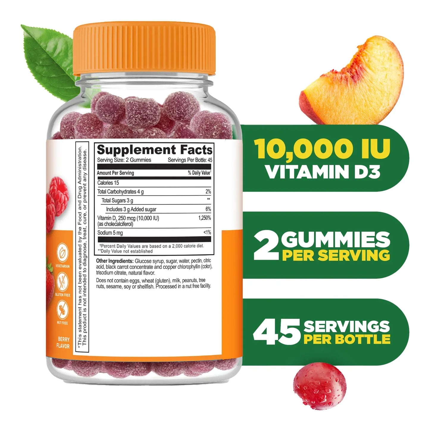 Gomitas Vitamina D3 10000IU Sabor Fresa Fortalece Huesos E Inmunidad 90 Unidades