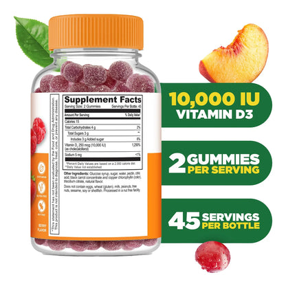 Gomitas Vitamina D3 10000IU Sabor Fresa Fortalece Huesos E Inmunidad 90 Unidades