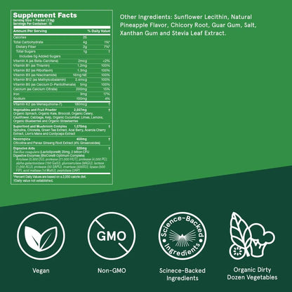 Bulletproof Paquetes De Verduras 15 Unidades Polvo Diario Superalimentos