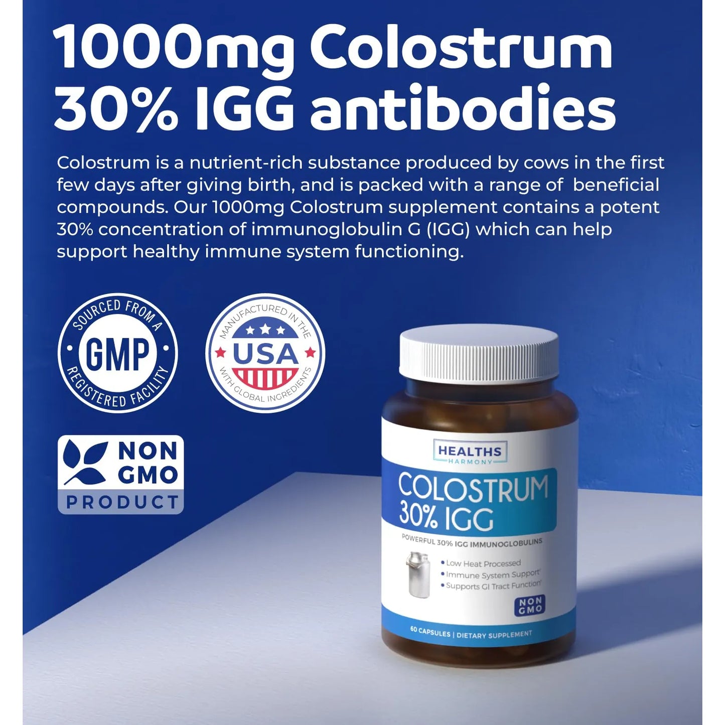 Calostro Bovino 1000 Mg 30 IgG Refuerzo Inmunologico Salud Intestinal 60 Capsulas
