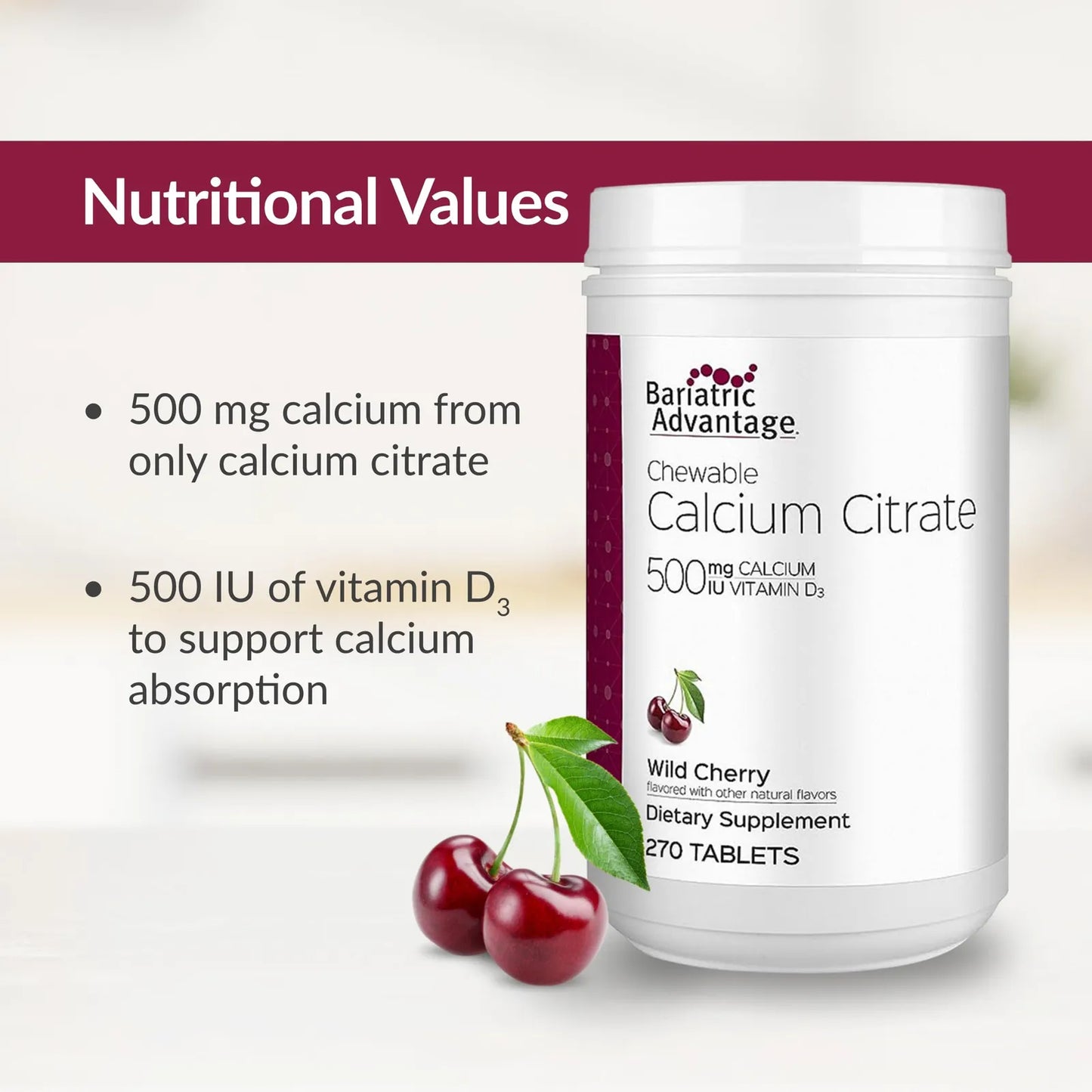 Citrato De Calcio Masticable 500 Mg Con Vitamina D3 Para Pacientes Bariátricos Sabor Cereza