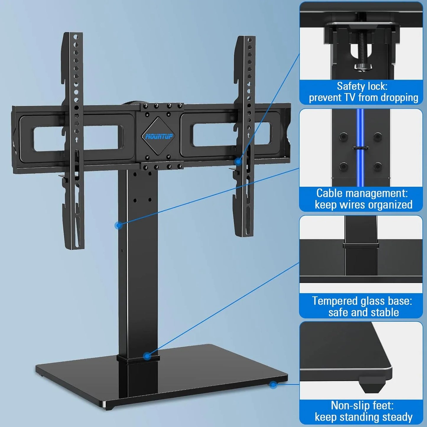 Soporte Universal Para TV 37 A 70 Pulgadas Altura Ajustable Base Vidrio Templado