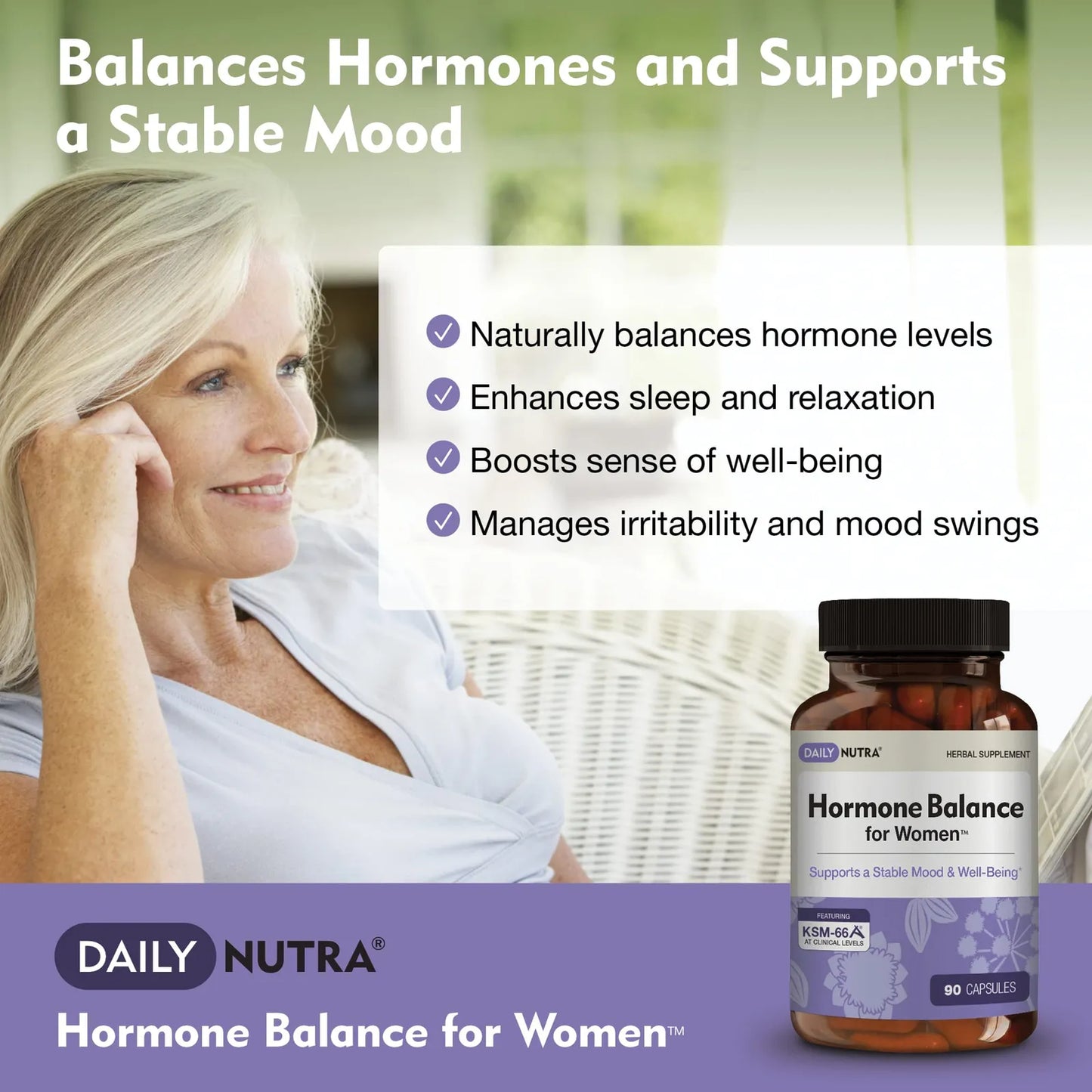 Suplemento Natural Equilibrio Hormonal Mujeres Ashwagandha KSM66 Alivia SPM Menopausia
