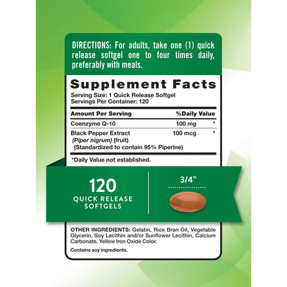 Coenzima Q10 100mg 120 Capsulas Blandas Alta Absorción NatureS Truth