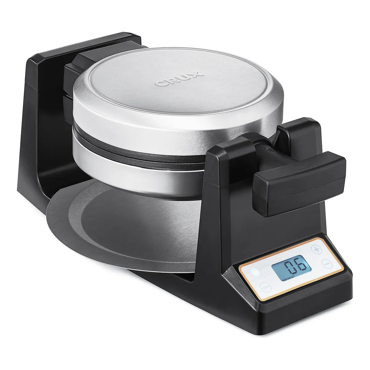 Crux Gofrera Belga Giratoria Con Platos Antiadherentes Pantalla LCD Y Control De Dorado