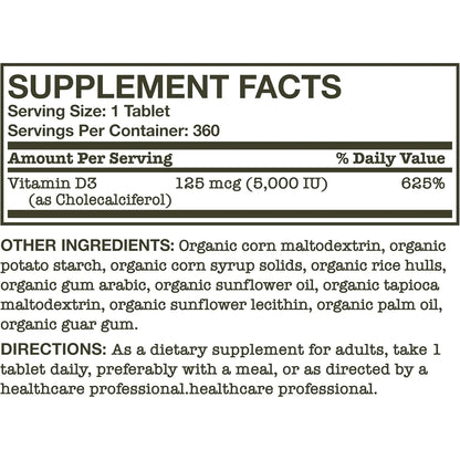 Vitamina D3 5000 Ui 125 Mcg Futurebiotics Suplemento Organico Usda 360 Tabletas