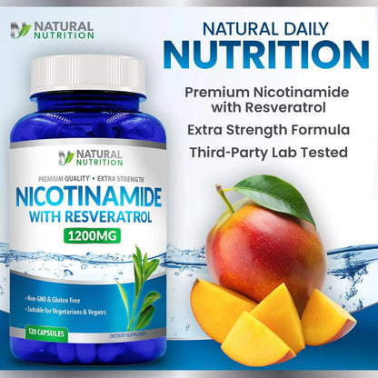 Vitamina B3 Nicotinamida 1200 Mg Con Resveratrol 120 Caps Energia Y Antioxidante