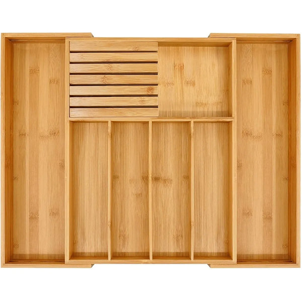 Cajon Organizador De Cubiertos De Bambu Expandible Para Cocina Multiusos