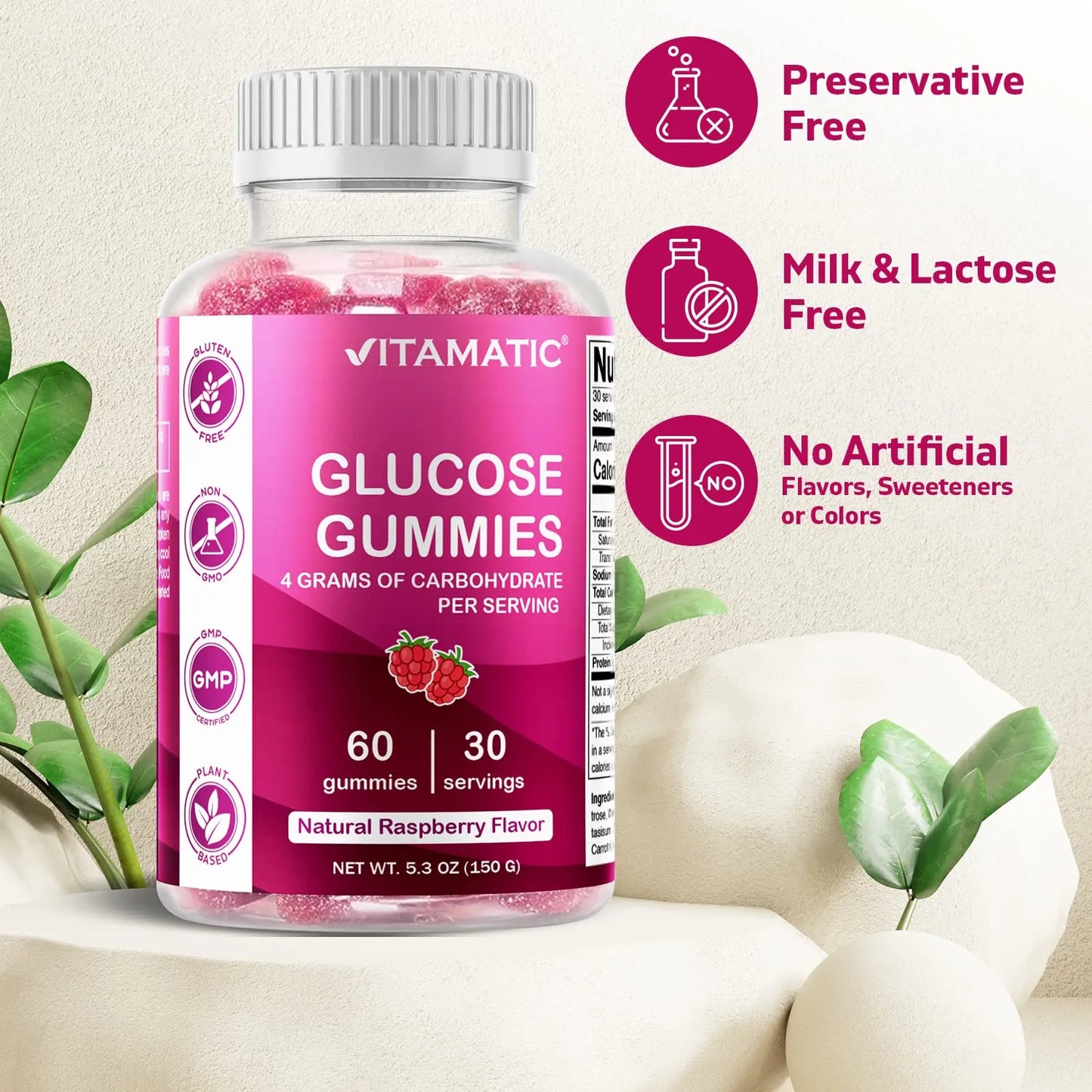 Gomitas Masticables De Glucosa Sabor Frambuesa 60 Unidades Energía Instantánea