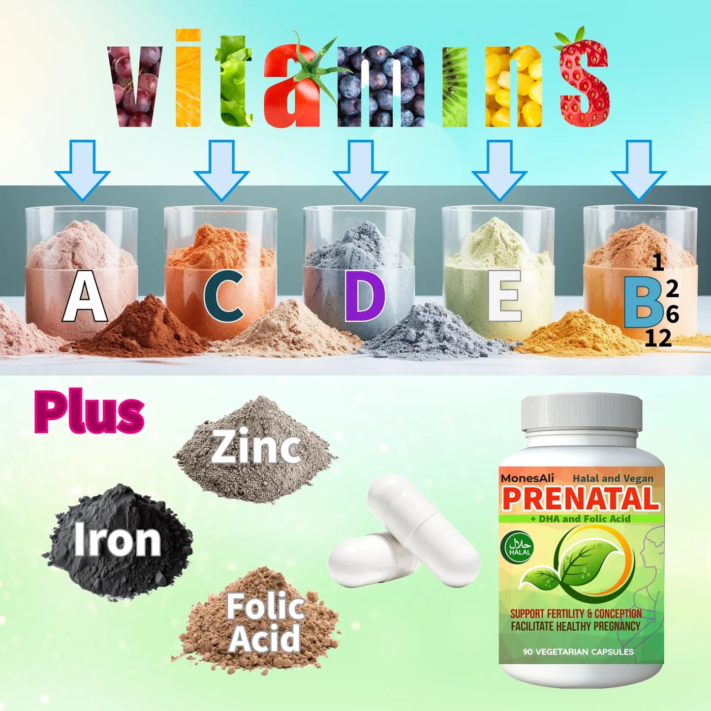 Vitaminas Prenatales Halal Con DHA Ácido Fólico Y Hierro Gomitas Sabor Naranja