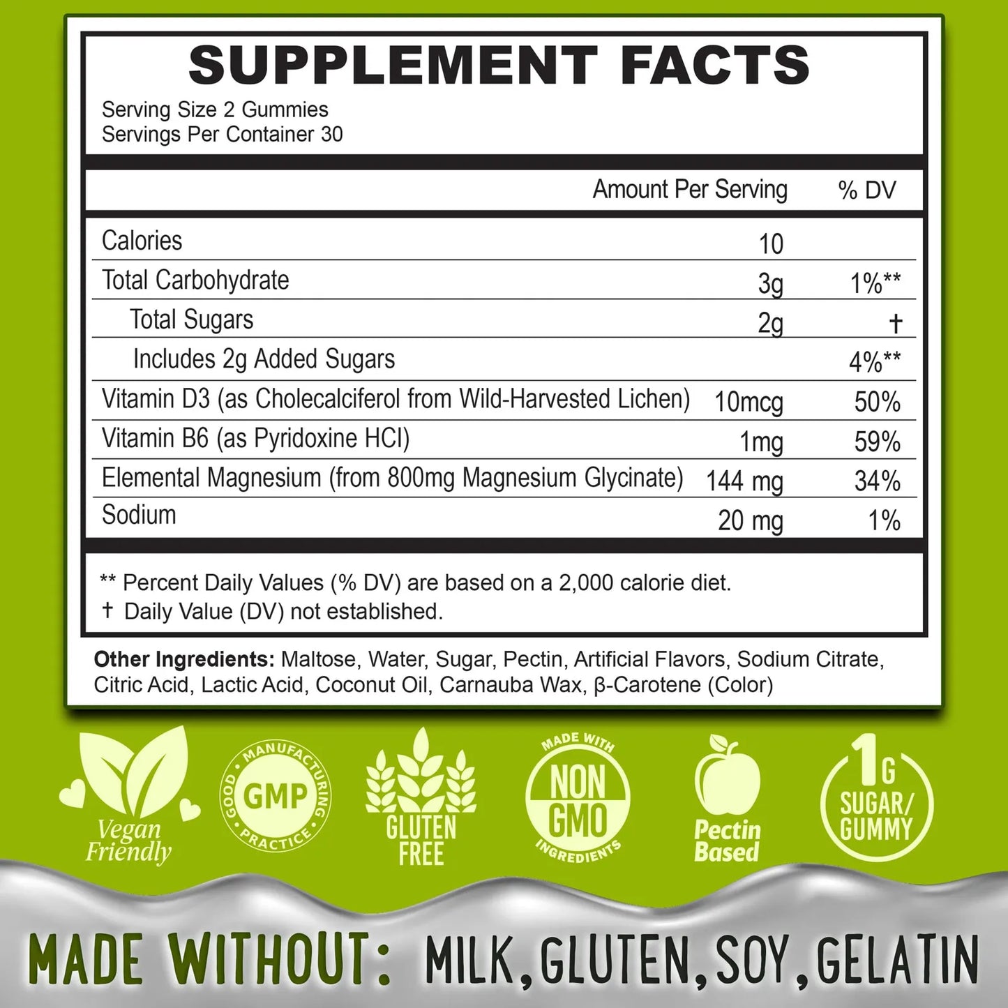 Gomitas De Magnesio 400 Mg Con B6 Y D3 Para Dormir Y Relajación Muscular