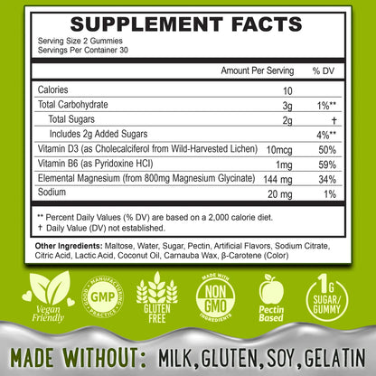 Gomitas De Magnesio 400 Mg Con B6 Y D3 Para Dormir Y Relajación Muscular