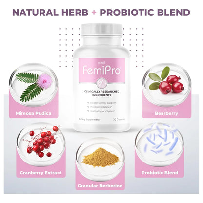 Femipro Suplemento Control Vejiga Hierbas Naturales Probióticos Salud Urinaria