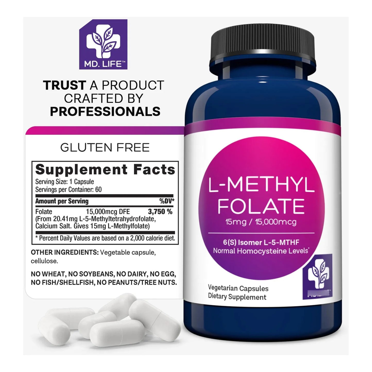 Md Life L Metilfolato 15 Mg 60 Capsulas Veganas Folato Activo Energia Y Enfoque