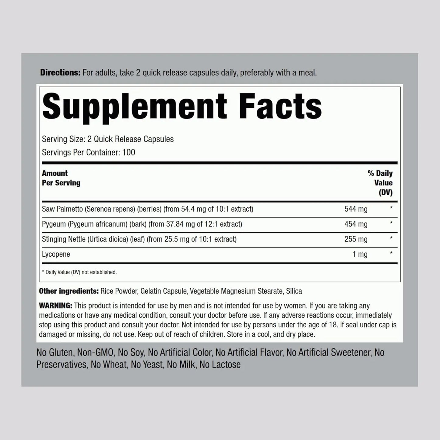 Complejo Herbario ProstAid 200 Capsulas Salud Prostática Piping Rock Sin OMG Sin Gluten