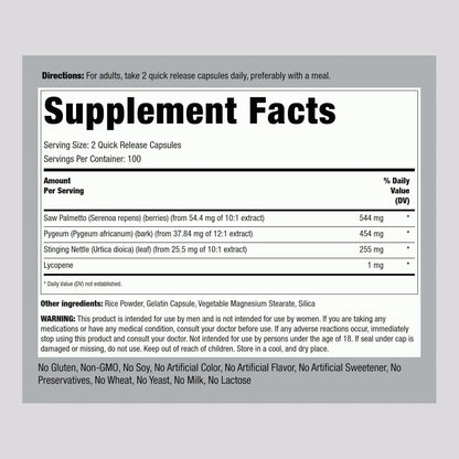 Complejo Herbario ProstAid 200 Capsulas Salud Prostática Piping Rock Sin OMG Sin Gluten