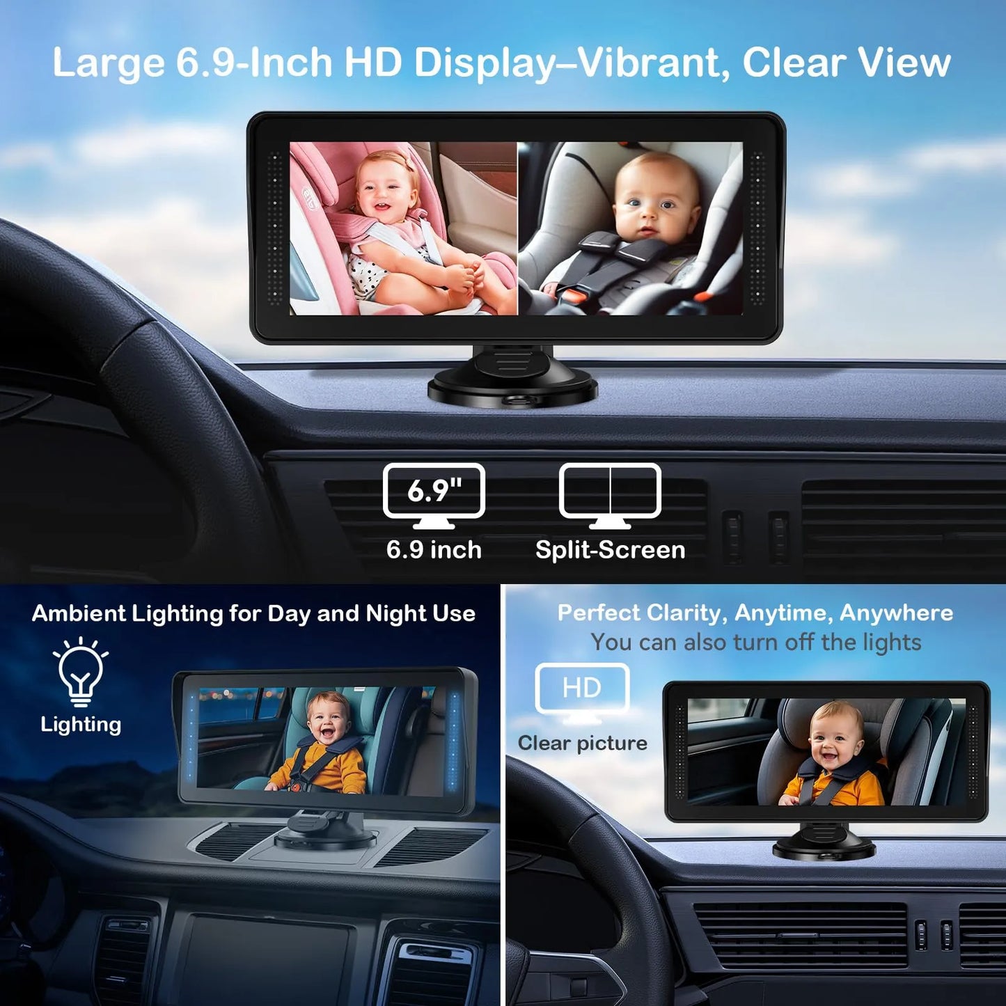 Camara Dual HD Para Coche Pantalla 6.9 Pulgadas Vision Nocturna Facil Instalacion