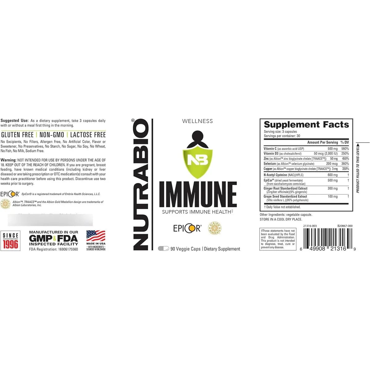 Complemento Inmunologico 90 Capsulas Vegetarianas Nutrabio Con Epicor