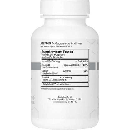Osteo K Bone Support Vitamina D K2 Y Citrato De Calcio 180 Cápsulas
