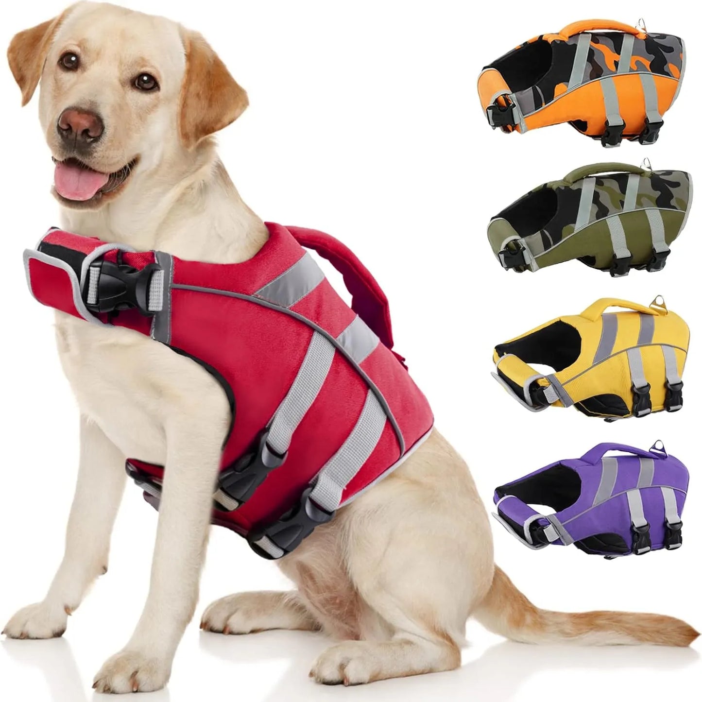 Chaleco Salvavidas Para Perros Kuoser Con Rayas Reflectantes Y Alta Flotabilidad