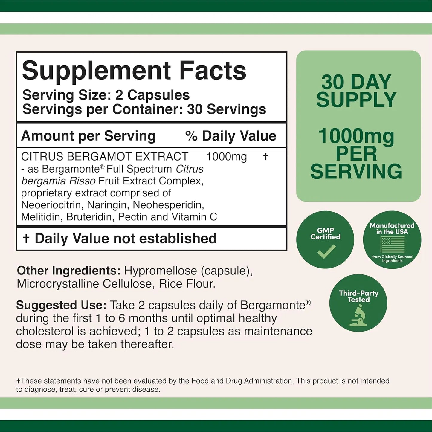 Bergamota Citrica 1000 Mg Soporte Del Colesterol 60 Capsulas Double Wood