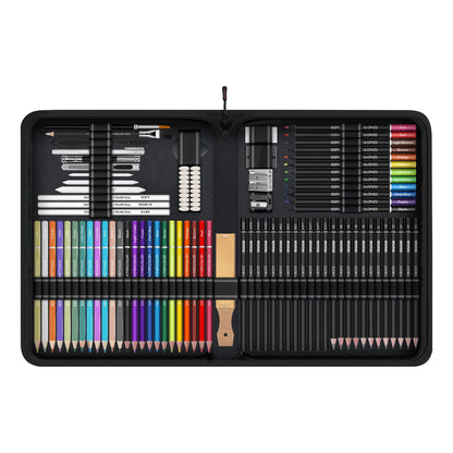 Kit Profesional 100 Piezas Dibujo Y Bocetos Con Lápices Grafito Carbón Y Acuarela