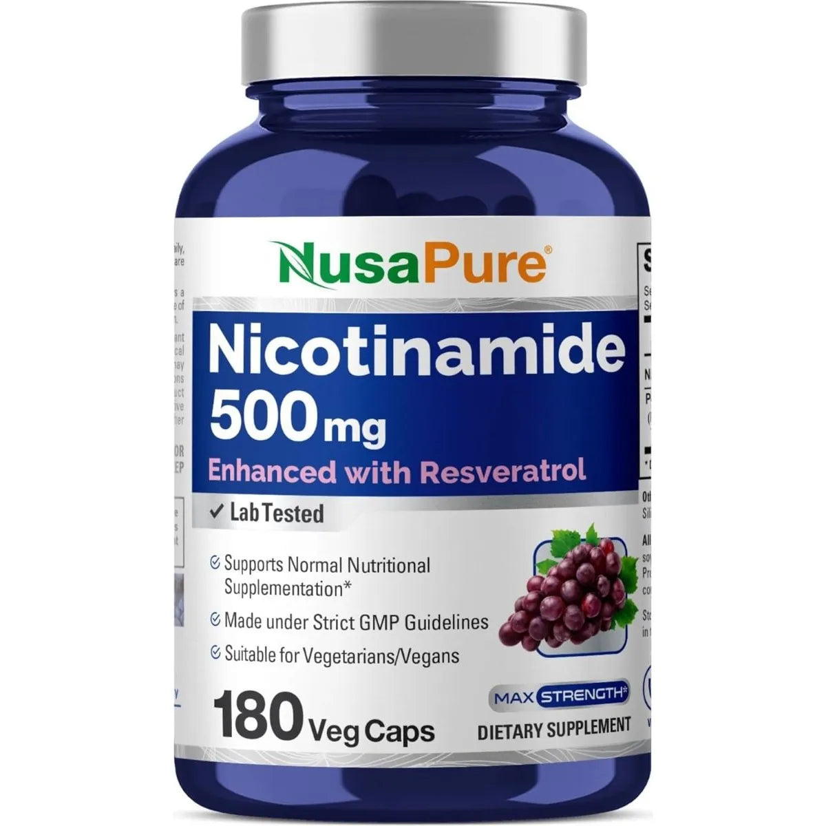 Suplemento Nussuplemento Nusapure Nicotinamide 500mg Con Resveratrol 180 Cápsulas Veganas Salud Piel Energíaapure Nicotinamid - Imagen 8
