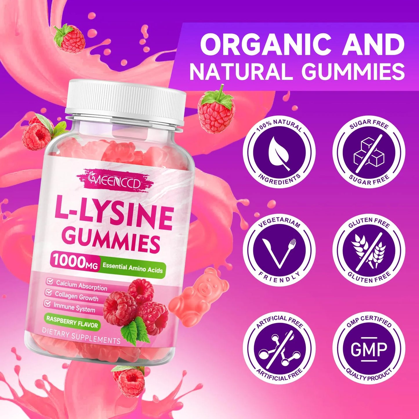 Gomitas L Lisina 1000 Mg Refuerza Sistema Inmunologico Y Salud Oral Sabor Frambuesa