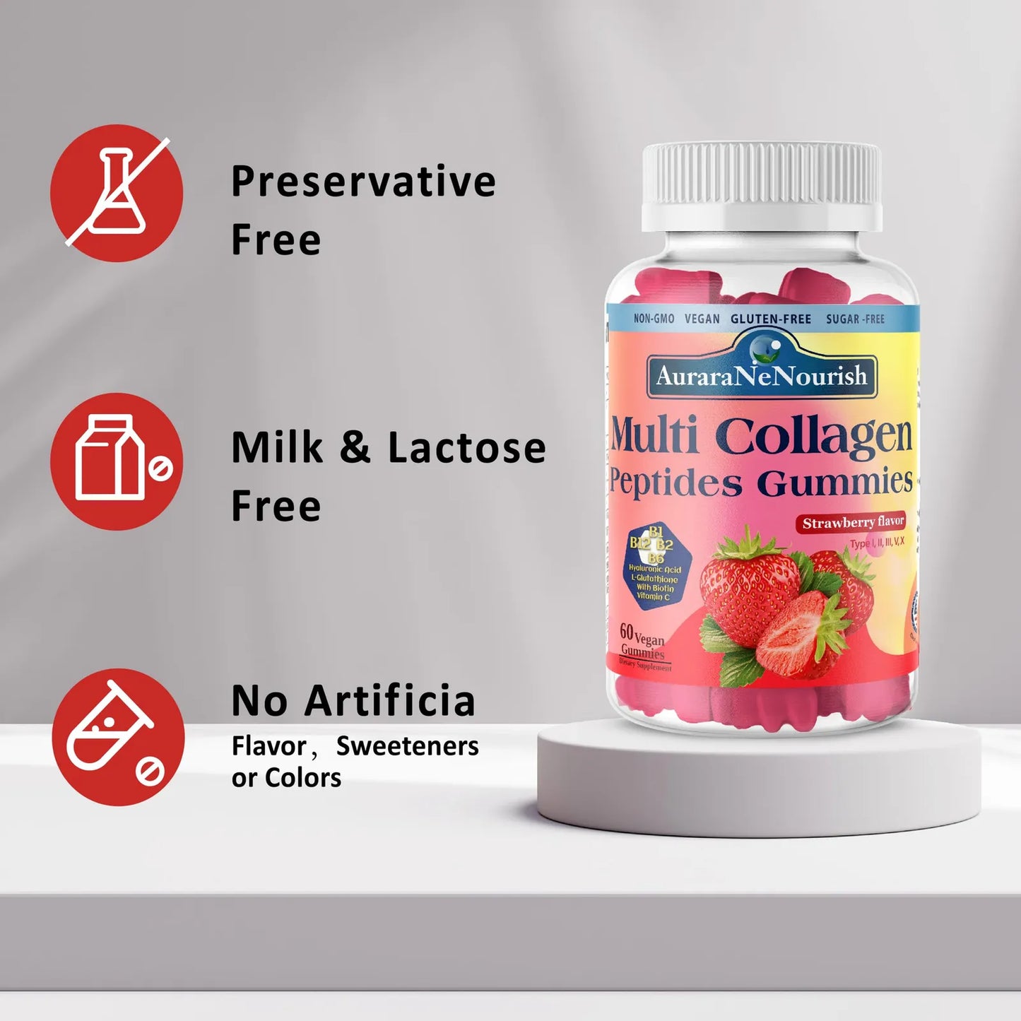 Gomitas De Colágeno Múltiple Hidrolizado 5000 Mg Con Biotina Y Vitaminas