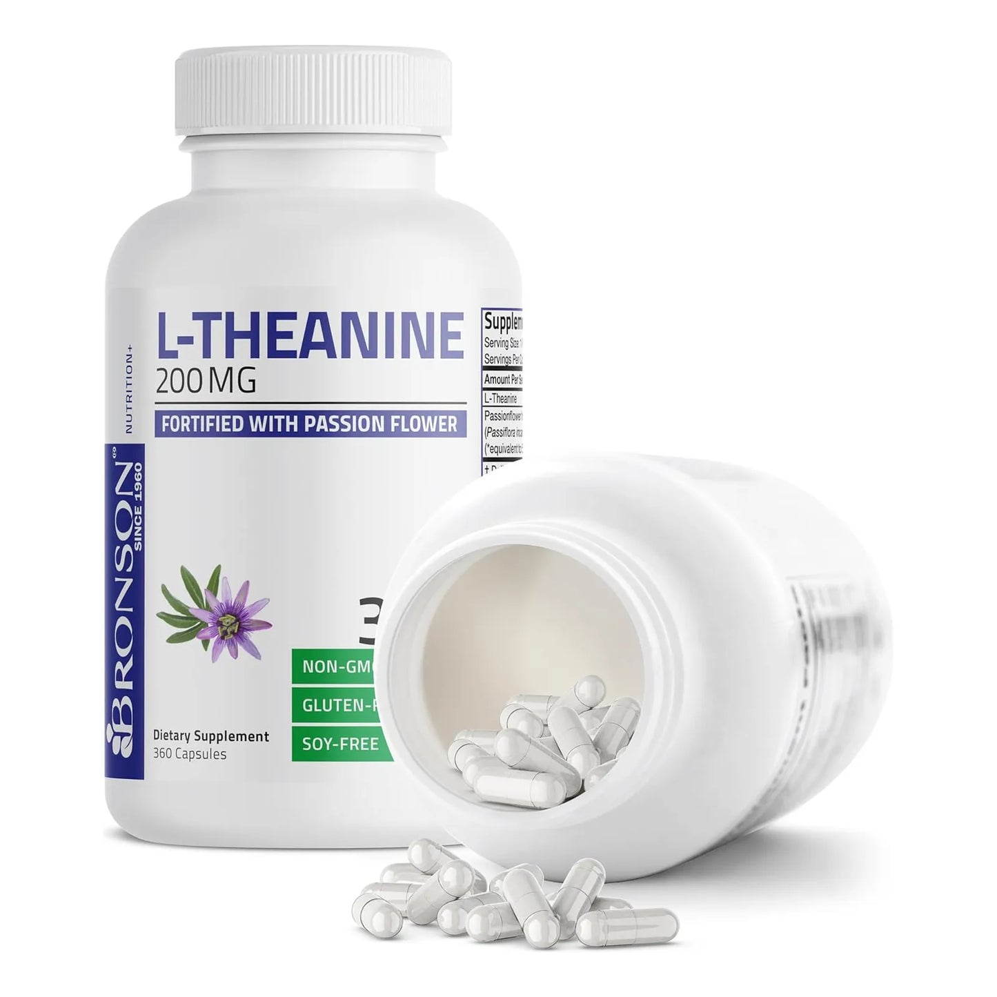 L Teanina 200 Mg Con Hierba De Flor De La Pasion 360 Capsulas Bronson Suplemento De Gestion Del Estrés